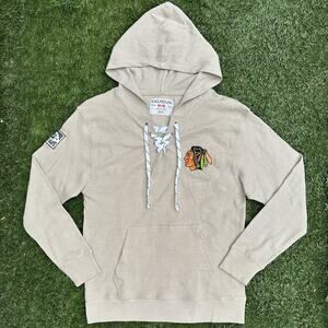 NHL Official Men's Chicago Blackhawks Waffle Knit Hoodie Skate Lace Drawstring M